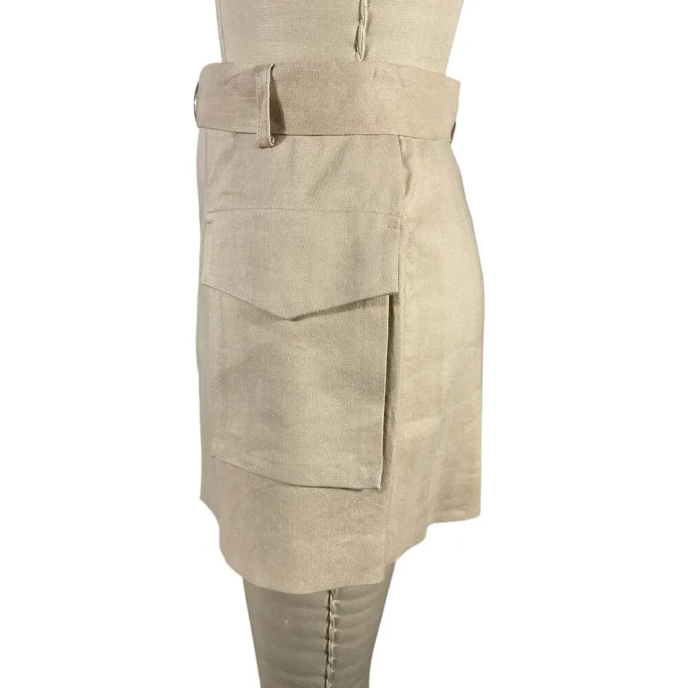 Maje Asymmetric Linen Blend Beige Cargo Shorts Size 4 US / 36 EU